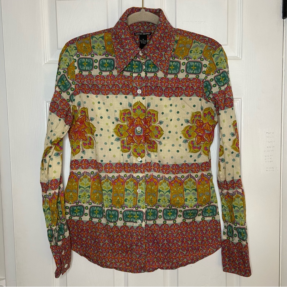 Lucky Brand Vintage Mandala Cotton Blouse Gilmore Girls Y2K - Picture 3 of 10